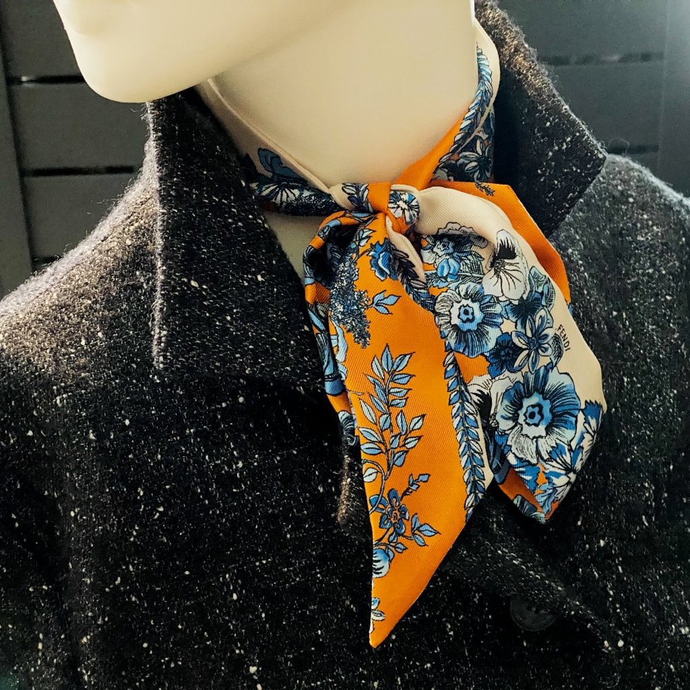 Fendi Orange and Blue Floral Scarf
